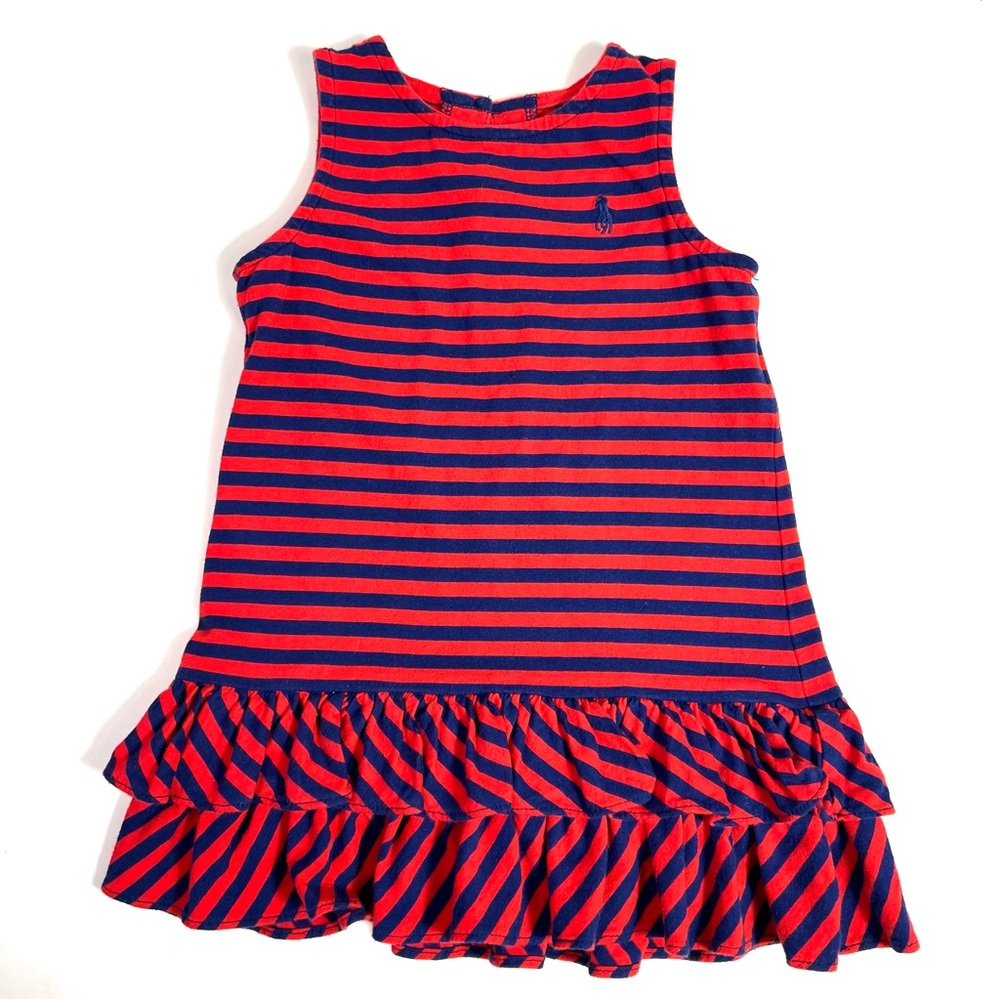 Ralph Lauren Striped Blue Red Ruffle Sleeveless Dress Size 18 Months